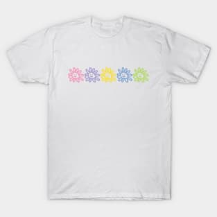 Five Multi Color Flower Smiley Face Minimal Graphic Art T-Shirt